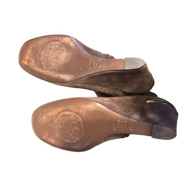 Tory Burch size 6 1/2M Brown Suede Wedge Heel Long Boots - Picture 10 of 11